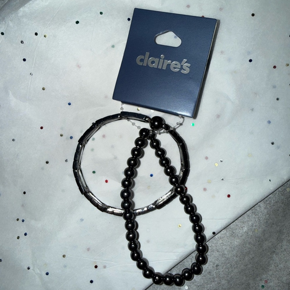 Claire's Elegant Black Beaded Bracelet Duo